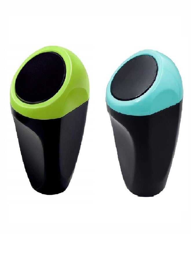 Storescent Mini Car Bustbin Can, Small Portable Trash Can with Lid, for Car Home Office (Pack of 2, Blue+Green) - Image 1